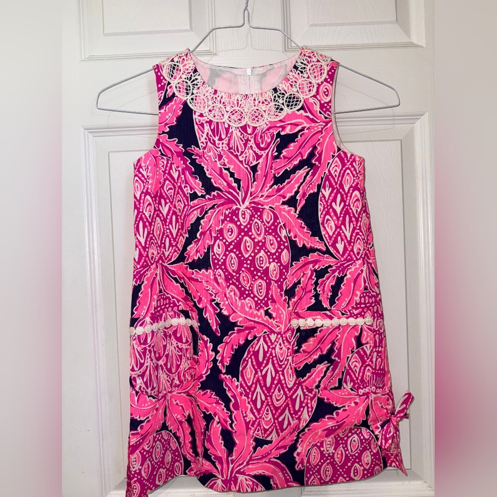 Lilly Pulitzer Pink and Navy Dress with Lace Accents